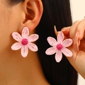 Handmade woven flower earrings in pink and fuchsia finish for a summer holiday style - Golden Pink Flower Style (6749)