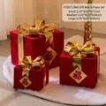 Set de tres cajas de regalo de Navidad rojas con lazos dorados y diseño festivo carácter Fu - F22671 Caja de Regalo Roja Juego de 3 Piezas / 15/20/25cm