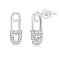 Detailed close-up of silver paperclip earrings with micro-inlaid sparkling diamonds - 10# (Platinum White Stone)