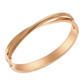 British style rose gold titanium bangle with elegant double-ring textured design - Dual-Layer Cross Ribbed Style / Rose Gold Style 1 (MSXBJH286R)