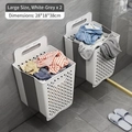 Set of 2 large wall-mounted folding laundry baskets in white and grey plastic - Grey - Large 2-Pack