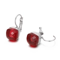 Elegant stainless steel drop earrings with faceted square red crystals and lever back hooks - Silver Red Square Style (KE79022-GC)