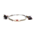 Colorful woven bracelet with red five-point star, gold beads and fringe tassels on white - Star + Colorful Braided Rope