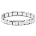 Pulsera de dijes italianos de acero inoxidable con eslabones de cruz grabados - Cruz de Plata Empotrada 18 Eslabones