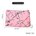 Detailed dimension view of pink marble makeup bag with 23.5cm length and zipper closure - X-207 Flat Rectangle Cosmetic Bag Pink