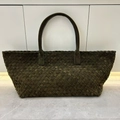 Dark green woven suede leather tote bag with a minimalist large capacity design - Large Dark Green No Strap