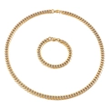 Conjunto de collar y pulsera de eslabones cubanos bicolor plata y oro con cierre de langosta - Juego de Collar y Pulsera Bicolor Oro Plata (KS141232-Z)