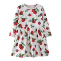 Abito bambina a maniche lunghe in cotone con stampe di fragole rosse su fondo bianco - Stampa Integrale a Fragola(7053) / 2T (Altezza Suggerita 80-90cm)