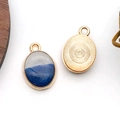 DIY oval enamel pendant with blue star gradient and golden sunburst back for jewelry making - Oval (14355)