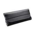 Classic black pebbled leather sunglasses case with minimalist strap closure - Glasses Leather Case