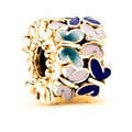 Golden alloy charm bead with blue and white enamel butterfly patterns for DIY bracelets - Gold Blue White Butterfly Enamel Bead (利耀-039) / Gold Blue