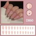 Faux ongles amande dégradé rose avec nœuds blancs et strass, coffret 24 pièces - Style de Nœud Dégradé Rose (D860) / 24 Pcs/Boîte (Avec Colle)