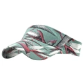Detail of teal sun visor hat with tropical leaf print and breathable fabric texture - Green