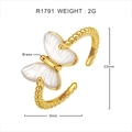 Dettagli dell'anello a farfalla in ottone placcato oro con specifiche R1791 e dimensioni - US 6 / 18k Bianco