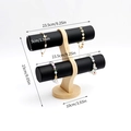 Double-layer T-bar jewelry display stand with black leather cylinders and wood base - Double Layer / Black Leather