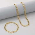 Conjunto de collar y pulsera de cadena de eslabones en acero inoxidable dorado - Estilo de Cadena de Clip de 5,5 mm (1款金色5.5mm) / Pulsera 19CM / Dorado