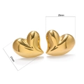 Detail showing 21mm by 25mm dimensions of heart shaped 18K gold plated earrings - Gold Style (SQ-24042202G)