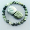 Green Straw Hat stone beaded bracelet with matching polished natural quartz crystals - Green Straw Hat Stone