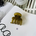 Close-up of deep green transparent hair claw clip on an open book with rustic props - Transparent Yellow Green (Medium 4.8cm)