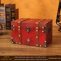 Large vintage red wooden storage trunk with antique bronze lock and leather straps - Buckle / Large / Red