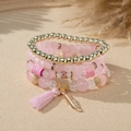 Böhmisches vierteiliges Perlenarmband-Set mit rosa Kristallen, Goldanhängern und Quasten - 23032016-rosa / Reisperlen