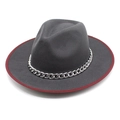 Gray wool fedora hat with silver chain and red bound edge on a white background - M(56-58cm) / Gray