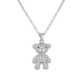 Silver bear pendant necklace with sparkling diamonds on a clean white background - Silver