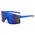 Blue oversized wraparound cycling sunglasses with matte frame and mirrored blue lenses - Blue Frame Silver Mirror Lens