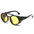 Steampunk round sunglasses with yellow lenses, matte black frame and leather side shields - Black Frame Yellow Lens