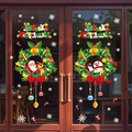 Christmas window decals with Santa, reindeer and snowman wreaths on glass door - Santa & Snowman Round Wreath Style (SR-16)