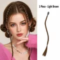 Light brown braided hair extension piece with mini clip for effortless bun hairstyles - 1PC - Braided Hair Extension / Tan