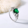 Detailed close-up of emerald green square cut gemstone ring with micro-pave zircon accents - Adjustable Open / Green Square Gemstone/Vintage Hollow