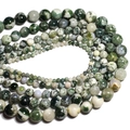 Macro shot of green moss agate natural stone beads arranged in concentric size circles - Tree Agate / 4mm Approx 93pcs