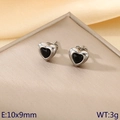 Vintage style heart earrings with black inlay and silver trim, 10x9mm 3g weight - Silver Base - Black Heart (KE118613-HR)