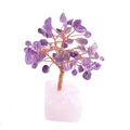 Handmade amethyst crystal tree on rose quartz base with copper wire branches - Amethyst Tree (45 Chips) + Rose Base