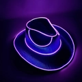 Detail of purple LED neon light on dark iridescent cowboy hat for party events - Adult Wireless-Purple