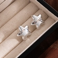 Minimalist silver star stud earrings with 3D mirror polished finish for a sleek look - Silver Star