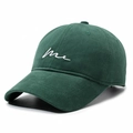 Dark green cotton baseball cap with white me embroidery in a classic minimalist design - Adjustable / Green