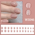 Short nude pink cat-eye press-on nails with silver glitter lines handmade 24pcs set - W3046 Nude Pink Cat Eye Glitter Line (With Glue)