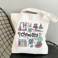 Bolso tote de lona blanca con ilustraciones coloridas de equipos de laboratorio de química - C1 Tema Química Sin Bolsillo Interior Sin Cremallera