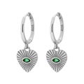 S925 silver heart hoop earrings with green marquise gemstone and radial sunburst pattern - Platinum (Style E-Evil Eye)