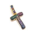 Letter T charm pendant featuring colorful zircon stones in a gold finish setting - Letter: T