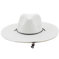 White woven Panama sun hat with wide brim, brown leather band and adjustable chin cord - M(56-58cm) / Pure White