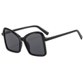 Chic oversized square sunglasses with black glossy frames and dark grey lenses on white background - Black Frame Black Grey Lens