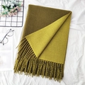 Double-sided cashmere scarf in mustard yellow and olive green with tassel fringe - 11# Mustard Green