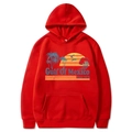Bright red Gulf of Mexico beach hoodie with front pocket and vintage sunset graphic print - Red