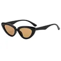 Chic cat eye sunglasses with glossy black frame and transparent amber lenses - Black Frame Tea Lens