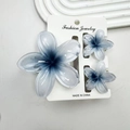 Set of three blue gradient plumeria hair claws on a fashion display card - Haze Blue Set (including Card)