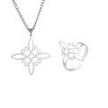 Silver stainless steel Celtic knot necklace and adjustable open ring jewelry set - Set 6 (Necklace+Ring) / Silver