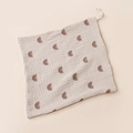 Detail of soft muslin cotton baby washcloth with brown rainbow pattern and hanging loop - 23x23cm / Grey Rainbow